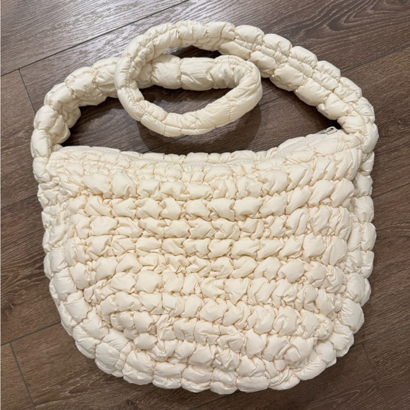 Large Cream Puffer Quilted Crossbody Bag - Picture 1 of 5
